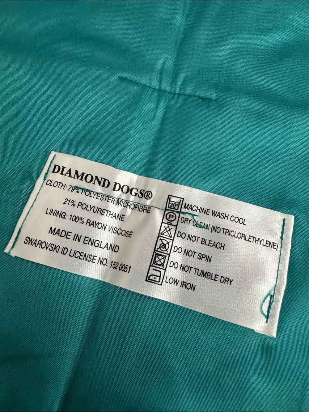 Diamond Dogs Swarovski Crystal Turquoise Blue Dog Coat Jacket